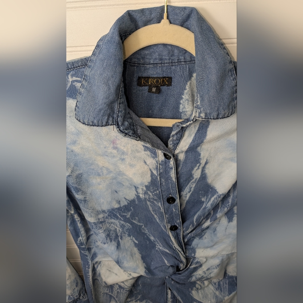 Kroix Denim Lightweight Bleached Tie Dyed Shirtdress M - Picture 4 of 11